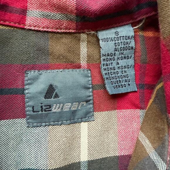 Lizwear Vintage Cotton Flannel Button Down Plaid Shirt Small - Picture 4 of 6